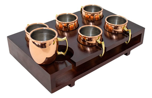 Set De 6 Tazas De Acero Inoxidable Color Cobre Con Base.