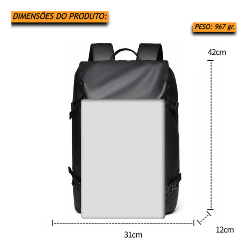 Mochila Masculina Executiva Impermeável Notebook 15,6 Polegadas 2 Em 1 Com Bolsa Transversal Removível Multiuso Faculdade Escola Cor Preto