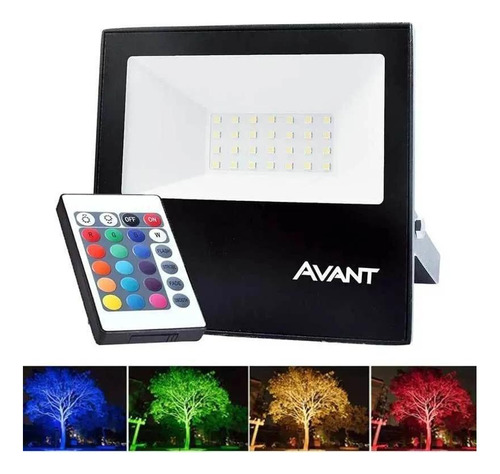 Refletor Led 30w Rgb Bivolt Avant Luz Colorida Com Controle