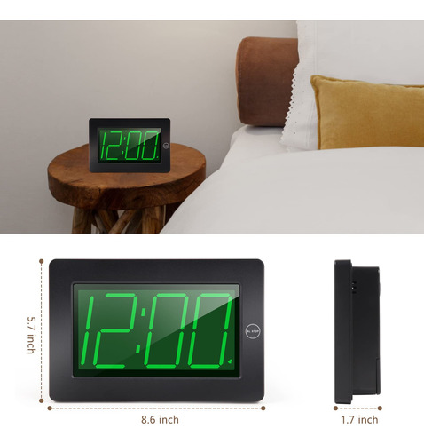 Reloj De Pared Digital Led Con Brillo Ajustable Montaje Vers