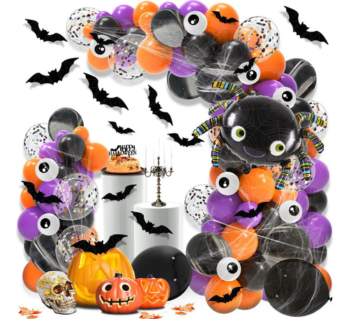 Kit Globos Halloween Araña Ágata Negro Morado Naranja