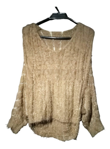 Sweater Peludo Con Hilos Dorados, Delgado, Talla M