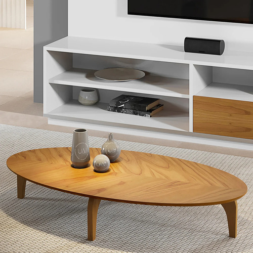 Mesa De Centro Oval Orgânico Laminada 100x45cm Canada Casa