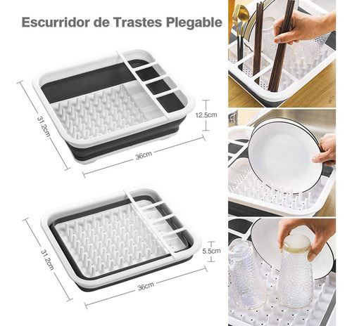 Imagen 7 de 7 de Escurridor Trastes Plegable Organizador Plato De Silicona Co