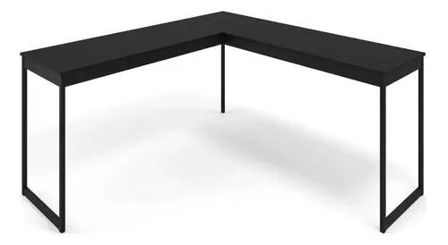 Mesa em L para Escritório Stock Móveis Linha Essencial Madeirado/Preto  150x150cm na Americanas Empresas