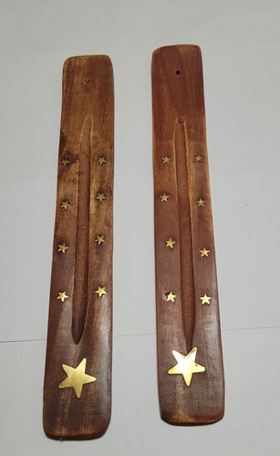 Porta Inciensos  De Madera Set De 2 Con Estrellas Feng Shui