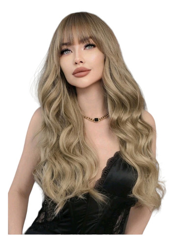 Peluca Rubio Oscuro Balayage Cabello Ondulado Largo Tamaño De La Base Unitalla