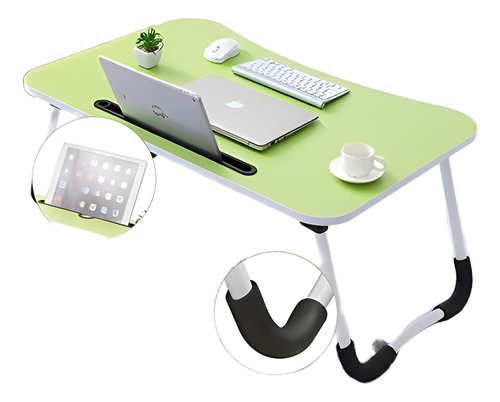 Mesa Portátil Notebook Madeira Verde De Trabalho Colo Cama