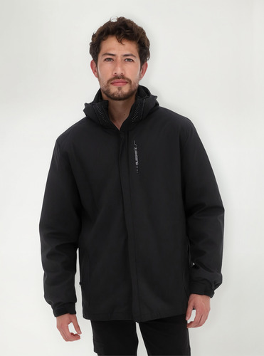 Chamarra Para Hombre Lisa Rompevientos Negra Con Gorro Moda