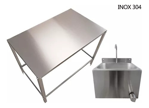 Lavatório Suspenso + Mesa Açougue Inox Industrial