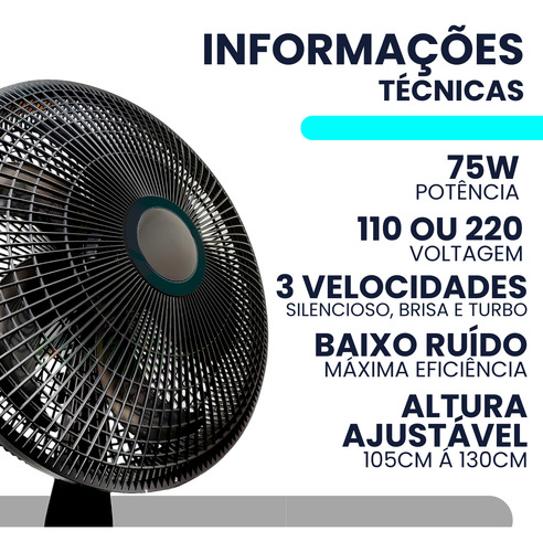 Ventilador Coluna Piso Silencioso Ajustável Turbo Eco
