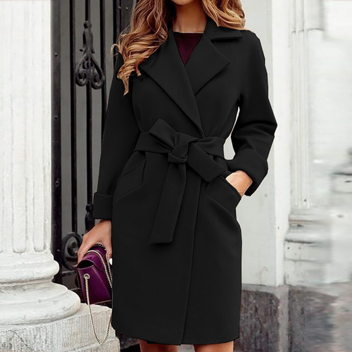 Abrigo De Invierno Con Solapa De Lana Para Mujer, Gabardina