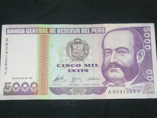 Billete 5000 - 5 Mil Intis Año 1988 Nuevo Perfecto Estado