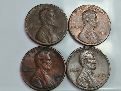 Set 4 Piezas Lincoln Cent (2)1983, 1986-d,1988-d