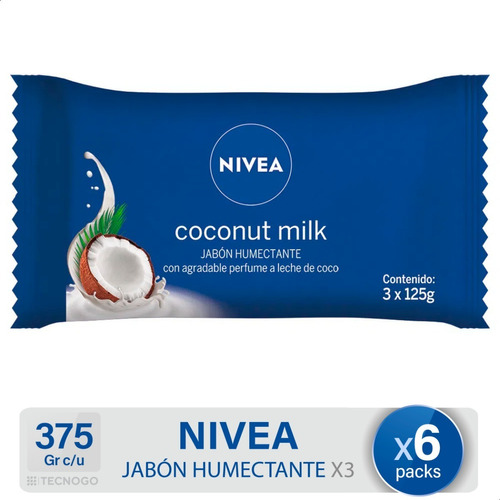 Nivea Jabon De Tocador Coconut Milk Tripack Humectante X6