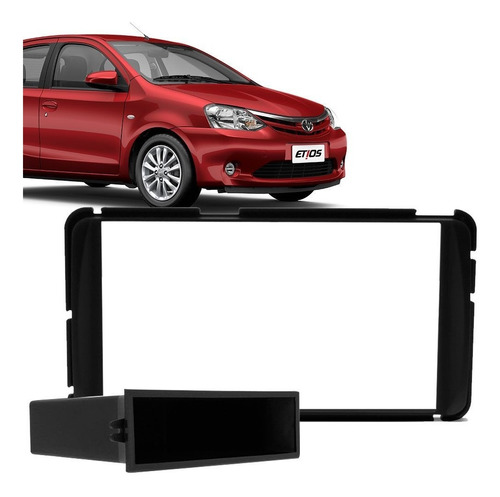 Moldura 2 Din Painel Dvd Player Toyota Etios Preta C/ Gaveta