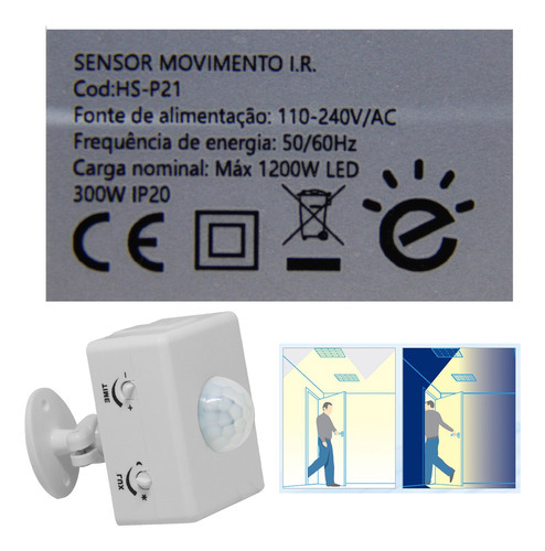 Sensor De Presença Movimento Iluminação Infravermelho Ip20