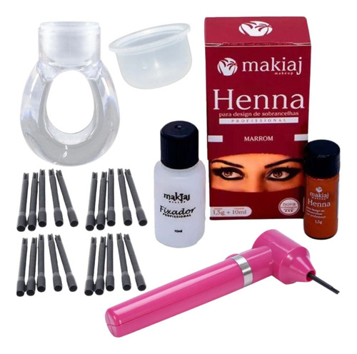 Kit Sobrancelhas Mini Mixer Misturador Para Pigmento E Henna Cor Castanho Escuro