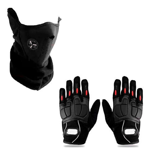 Guantes Probiker Pb4 Cuero Protecciones + Cuello Mascara Fas