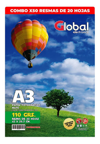 Papel Foto A3 Mate A3 X 1000 Hojas 110gr Global Electronics