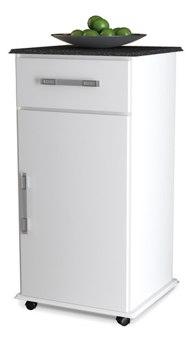 Armário Itália Multiuso Balcão Suporte P/ Bebedouro Cor Branco Tampo Tipo Marmore Em Mdp Com Rodinhas 1 Gaveta 1 Porta 1 Prateleira Interna Bazar Info & Home
