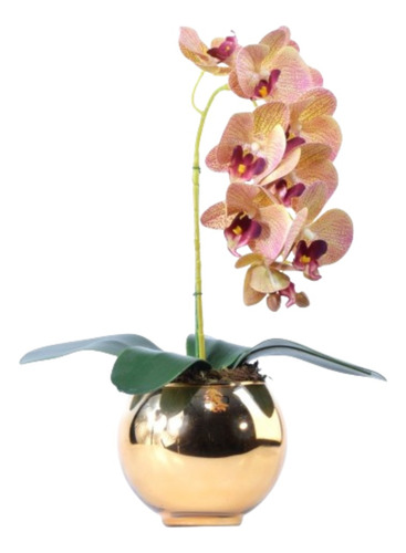 Arranjo De Orquídea Artificial Outonada Em Vaso Dourado Mila