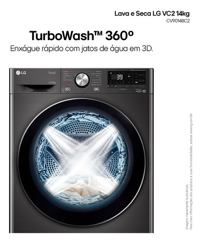 Lava E Seca Smart LG Vc2 Black Inox 14kg 220v Cv9014bc2a