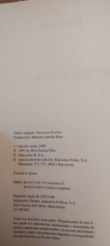 Libro American Psycho I Bret Easton Ellis Parte 1 (Usado)