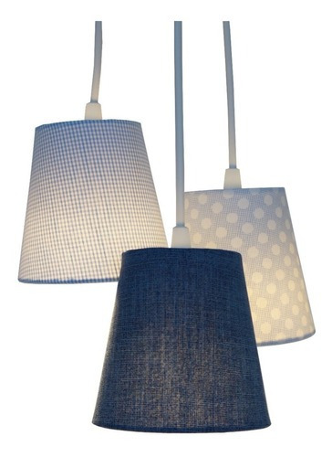 Lustre Pendente Triplo Revestido Tecido Azul Bebê E Jeans Cor Azul e Branco 110V/220V