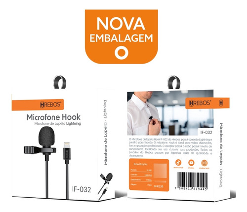 Microfone De Lapela Ligthning Com Fio Profissional