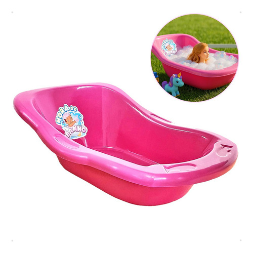 Banheira Para Boneca Rosa Plástico Brinquedo Infantil