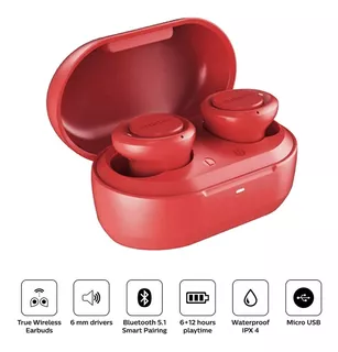 Audífonos Bluetooth True Wireless Philips Tat1215 Rojo