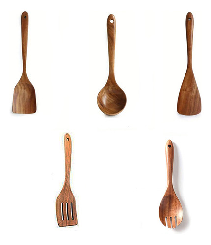 Juego De Cucharas De Cocina De Madera Para Cocinar, 5 Unidad