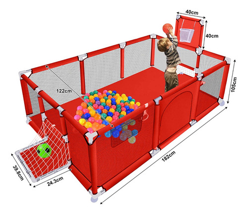 Cercado De Bebé Juego De Niños Gimnasio Plus Ocean Ball Color Rojo