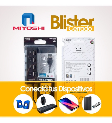 Hub Usb Multiplicador 4 Puertos Usb Con Teclas Y Leds Azules