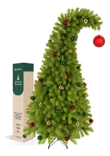 Árbol Navidad Frondoso Verde + 81 Esferas Pino Navideño 2.1m 1560 Ramas Esquimal Con Punta Flexible