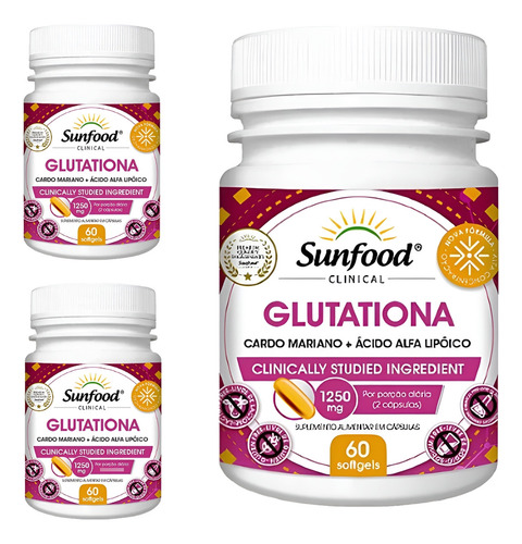 Suplemento Em Capsula Sunfood Glutationa 1250mg 3 Potes Sabor Sem