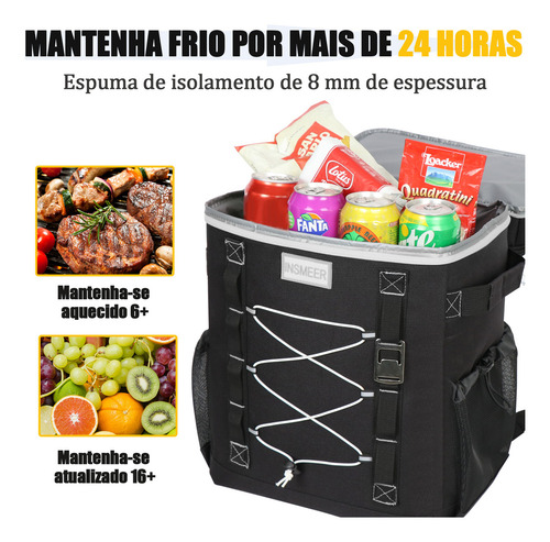 Insmeer Mochila Térmica 50 Latas Bolsa com Abridor de Garrafas - Cinza Escuro, Praia Unissex Portátil para Viagem
