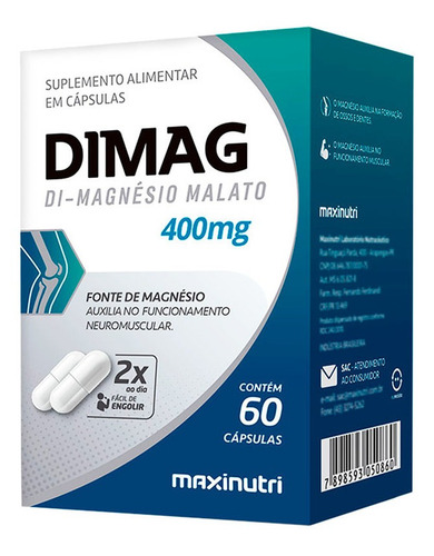 Dimag Magnésio Dimalato Maxinutri 400mg Com 60 Cápsulas