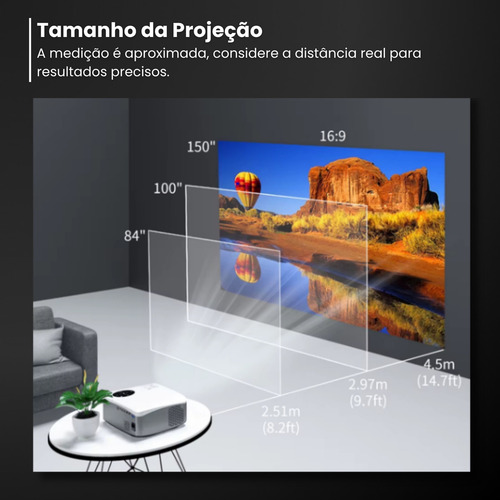 Data Show 7000 Lumens Tela Até 150 Polegadas Hdmi E Usb Cor Preto
