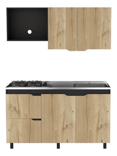 Cocina Integral Mound Café Claro Y Wengue, Mesón Derecho Color Negro