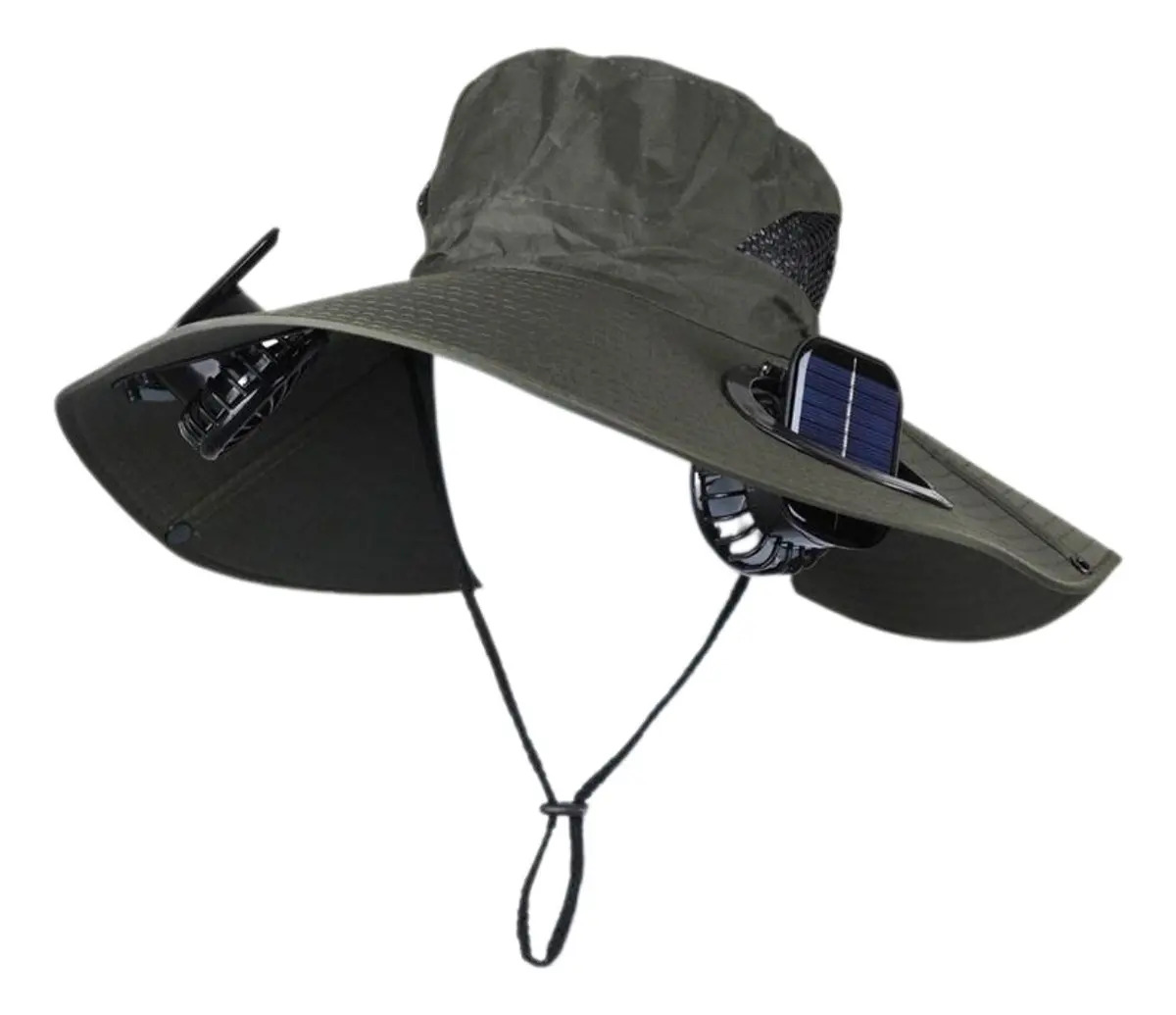 Chapéu Bela Flor com Ventilador Solar Recarregável Verde 50cm 3 Potências