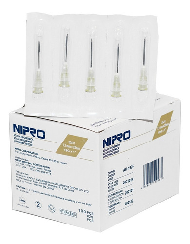 Aguja HiPodérmica 19g X  1  Nipro 100 Unidades