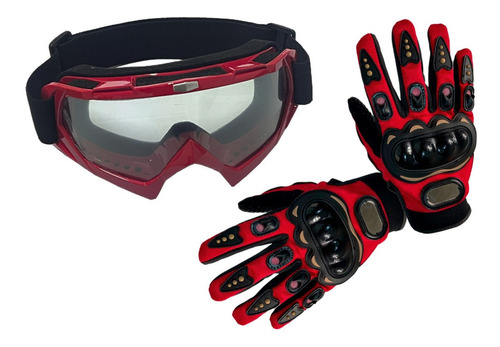 Kit Guantes Y Gafas Motociclista, Ciclista Rojo