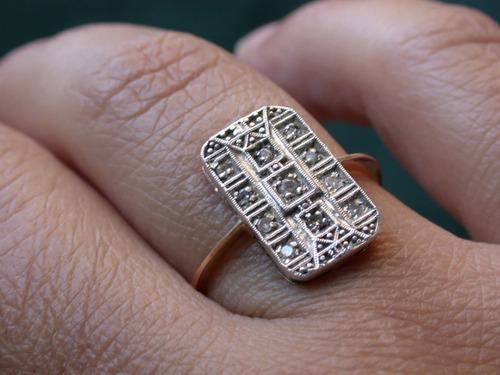 Luli Anillo Antiguo Vintage Art Deco Oro 18k Y 11 Diamantes 