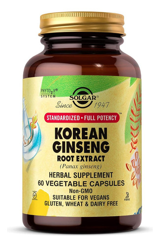 Extracto De Raíz De Ginseng Coreano Solgar 60 Cápsulas Vegs