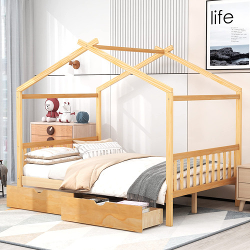 Yuihome Cama Matrimonial Para Ninos, Marco De Cama De Madera