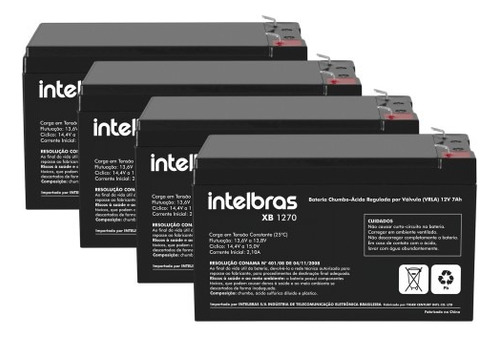 Kit 4 Bat Intelbras 12v 7ah Xb 1270 Para Nobreaks, Segurança