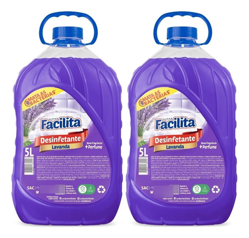 2 Unid. Desinfetante Bactericida Audax Facilita 5 L Lavanda