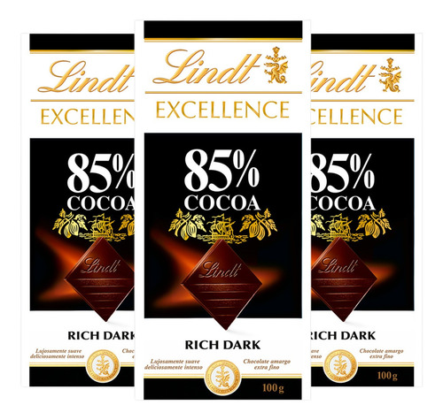 Lindt 85 % Excellence 100 Gr. Origen Suizo Pack X3